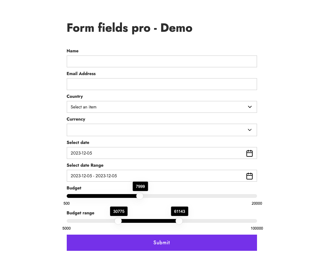 demo - form fields pro