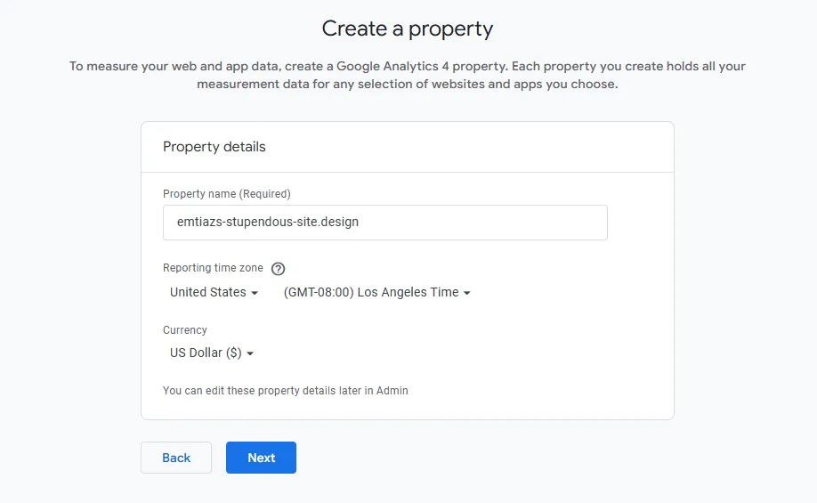 Create a property — screenshot 1