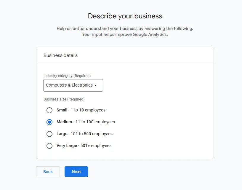 Describe your business — screenshot 1