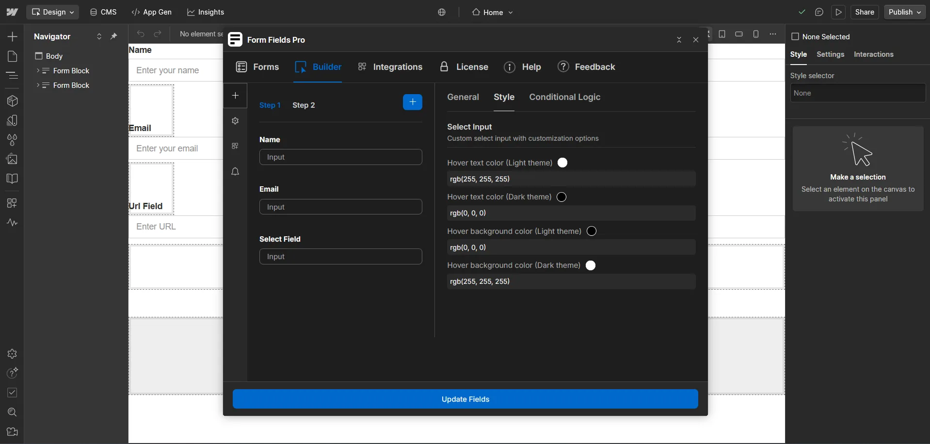 Select Input — screenshot 2