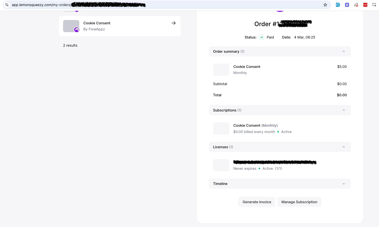 Selecting a specific order to view its details