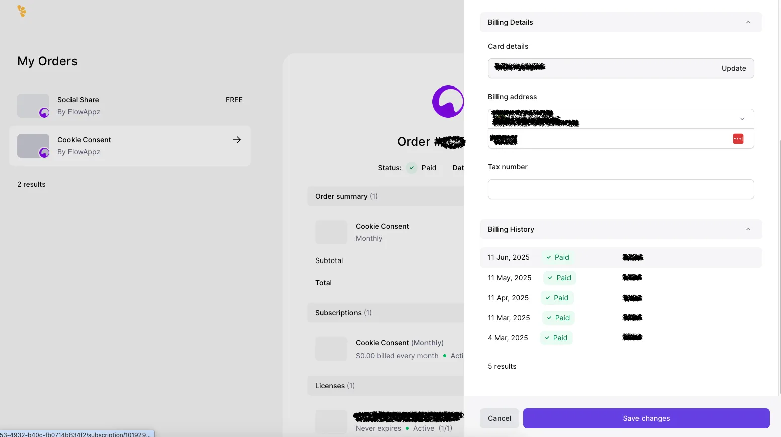 Clicking on "Manage Subscription"