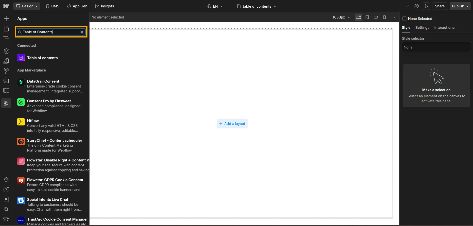 Installing Table of Contents — screenshot 2