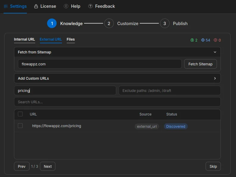 Knowledge — Train Your Chatbot — screenshot 2